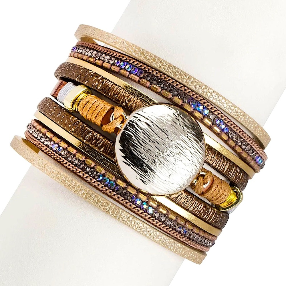 SAACHI Brown Optical Leather Bracelet